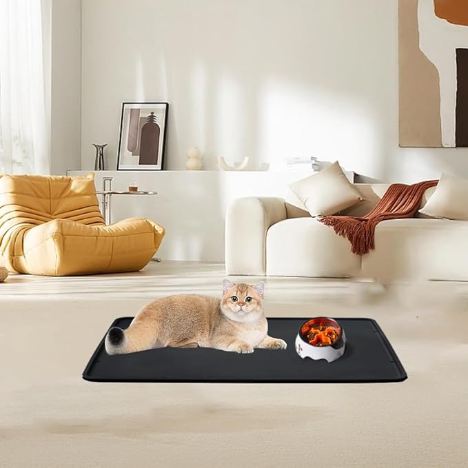 Cat Litter Mat Double Layer, Kitty Litter Box Mat Small Waterproof Urine Proof Trapping, Easy Clean, Silicone Cat Supplies & Accessories for Indoor Pets (Black, 19.68x14.96x0.39 in)