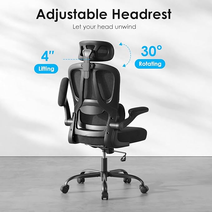 Farini Ergonomic Office Chair, Desk Chair with Headrest and Lumbar Support, High Back Swivel Home Office Chair with Headrest for Home Office Bedroom, Gifts, Black & Black
