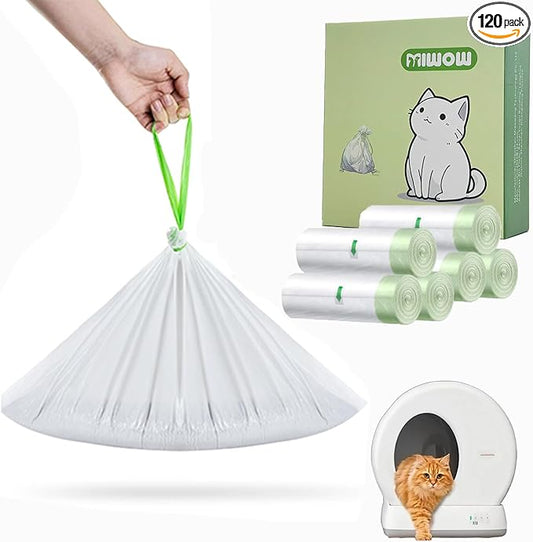 120 Count Miwow Cat Liner for Automatic Litter Box, Litter Box Liner Replacement Waste Bags, Thickened Leak-Proof & Odor-Proof Design, Compatible for Meowant and More Automatic Litter Box (6 Rolls)