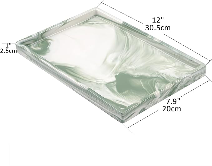 Bathroom Tray,Goporcelain Marble Tray for Bathroom Counter Decor Ceramic Perfume Organizer Vanity Tray for Dresser Jewelry Dish Key Plate Marble Sink Trays Countertop Organizer Holder (Green, Large)