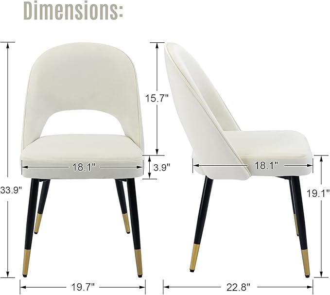 LukeAlon Classic Velvet Dining Chairs Set of 4, Upholstered Open Back Kitchen Chairs with Metal Legs Armless Side Chairs Mid Century Dining Chair for Dining Room, Beige