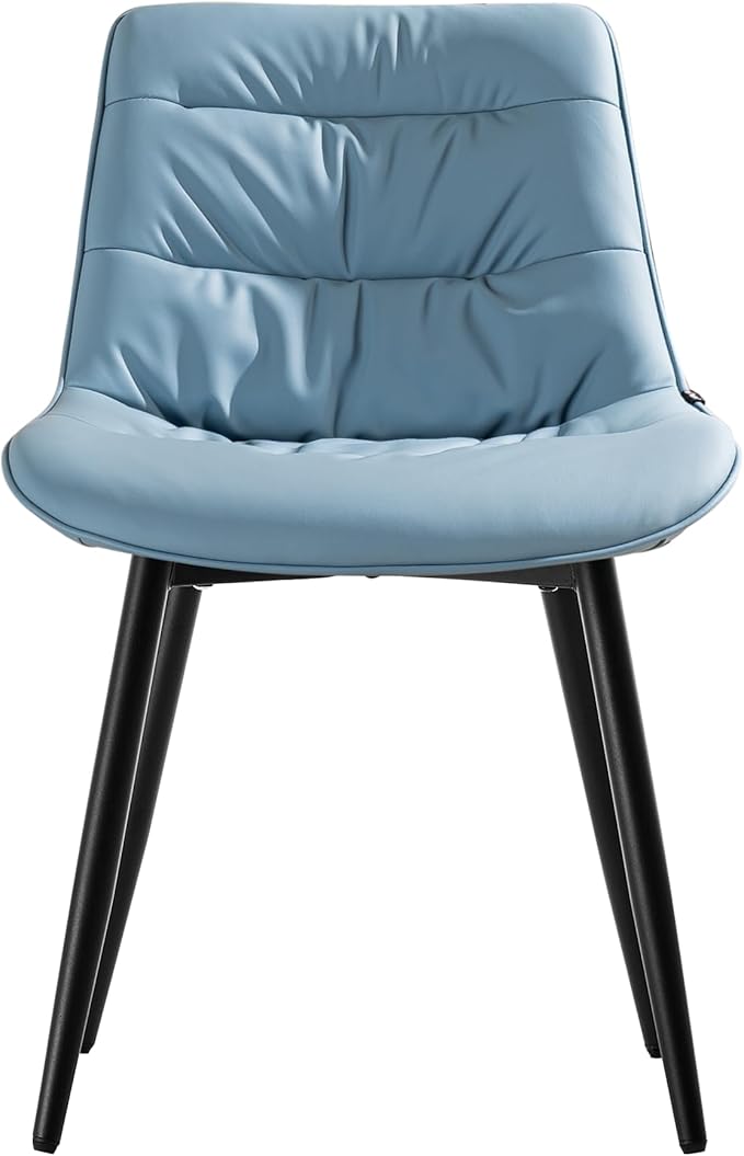 Kidol & Shellder Dining Chairs Set of 2, Modern Upholstered Faux Leather Kitchen Side Chairs with Comfortable Back - Mid-Century Armless Chair for Dining Living Room Bedrooms, with Metal Legs (Blue)