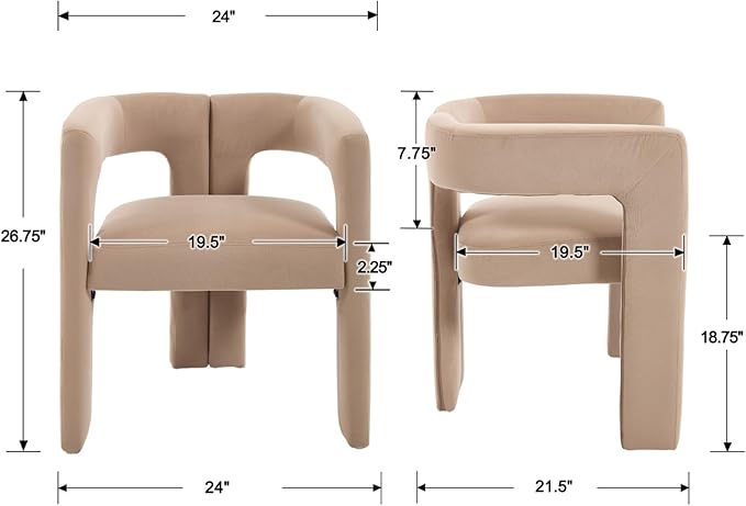 Modern Dining Chairs Set of 6, Upholstered Side Chairs Velvet Fabric Guest Chairs with Barrel Backrest Armchair for Dining Room Living Room, Khaki