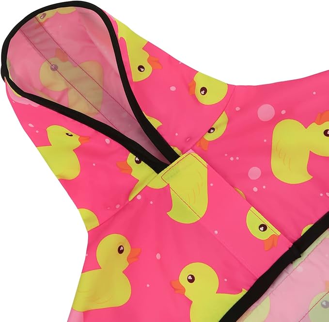 HDE Dog Raincoat Jacket Reflective Adjustable Hooded Pet Poncho Rain Coat with Leash Hole for Small to X-Large Dogs Pink Ducks - M