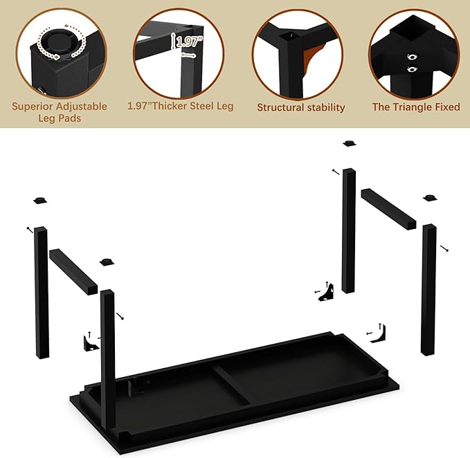 NSdirect 63 inch Computer Desk,Modern Simple Style PC Table Office Desk Wide Workstation for Study Writing,Gaming and Home Office,Extra 1" Thicker Wooden Tabletop and Black Metal Frame,Black