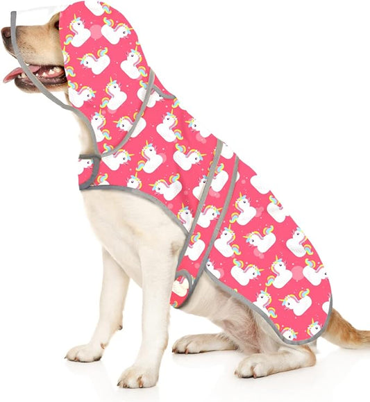 HDE Dog Raincoat with Clear Hood Rain Jacket Poncho for Small Medium Large Dogs Unicorn Ducks Pink - XXL