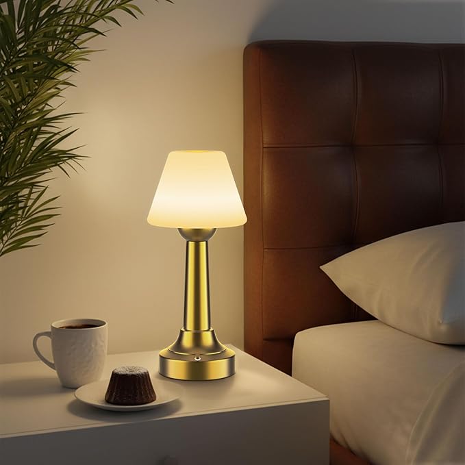 Cordless Table Lamp, Rechargeable Touch LED Lamp with 3 Color Temps & Stepless Dimming, Portable Battery Operated Light for Bathroom, Shower, Bedroom, Patio, Indoor/Outdoor Use, IP65 Waterproof