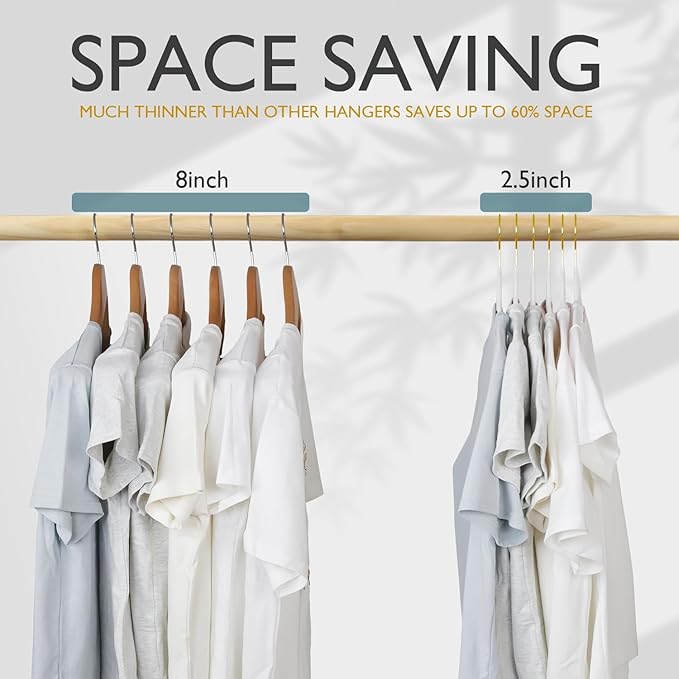 ManGotree Velvet Coat Hangers with 360° Swivel Gold Hook, Non-Slip Felt Suit Hangers, Slim Space Saving Clothes Hanger for Jacket, Sweater, Shirt, Dress, Pants (48 Pack, White)