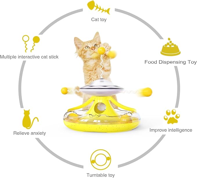 3 in 1 Interactive Cat Toys Balls Cat Fidget Spinner Treat Toys Windmill Cat Food Dispenser Toys Cat Slow Feeder Dry Food Cat Teaser Wand for Indoor Cats