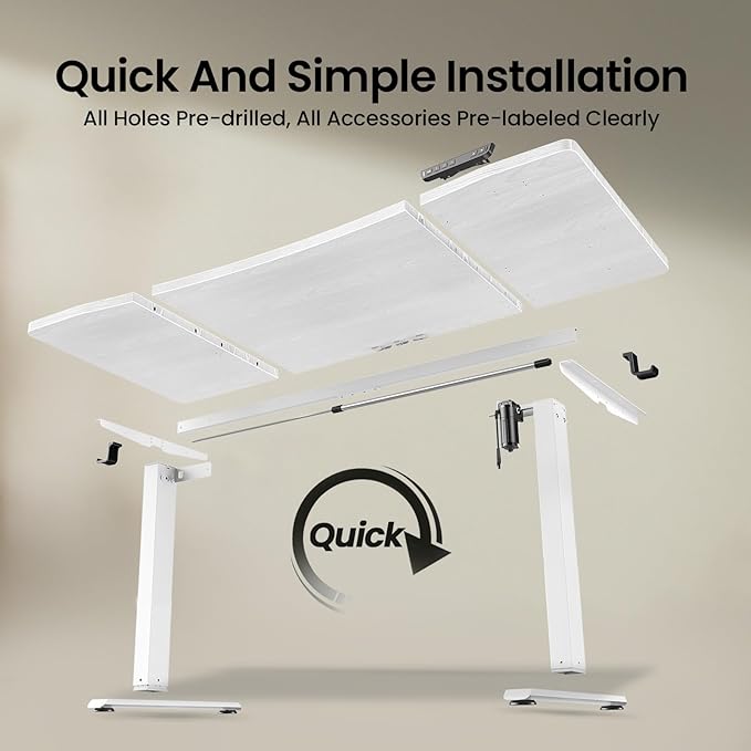 Veken 63 x 28 Inch Electric Standing Desk, Sit to Stand Up, Work Home Office Computer Table for Study, Walking Pad, Writing, and Games, Wooden Desktop Desks, White