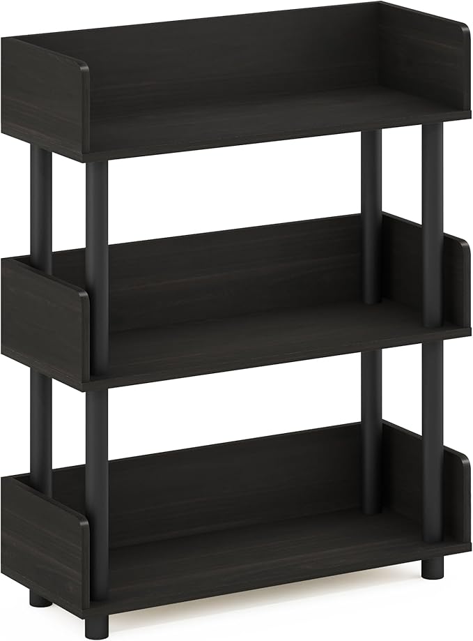 Furinno TURN-N-TUBE 3-Tier Display Shelf, Storage Shelves, Book Shelf, Open Shelves with Rounded Corner Top Edges, for Organization and Storage, Living Room, Home Office, Espresso
