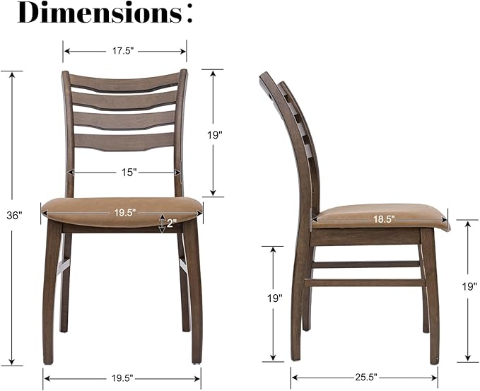 DUOMAY Farmhouse Dining Chairs Set of 6, PU Brown Upholstered Side Chairs Solid Wood Ladder Back Kitchen Chairs for Home Dining Room, Walnut Frame