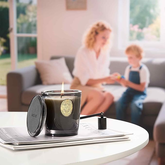 M&SENSE Natural Soy Candle | Oud Wood & Black | 9.2 oz, 50H Burn Time | Luxury Scented Candle for Relaxation, Gifting, Home Décor | Ideal for Bedroom, Office, Party Ambiance