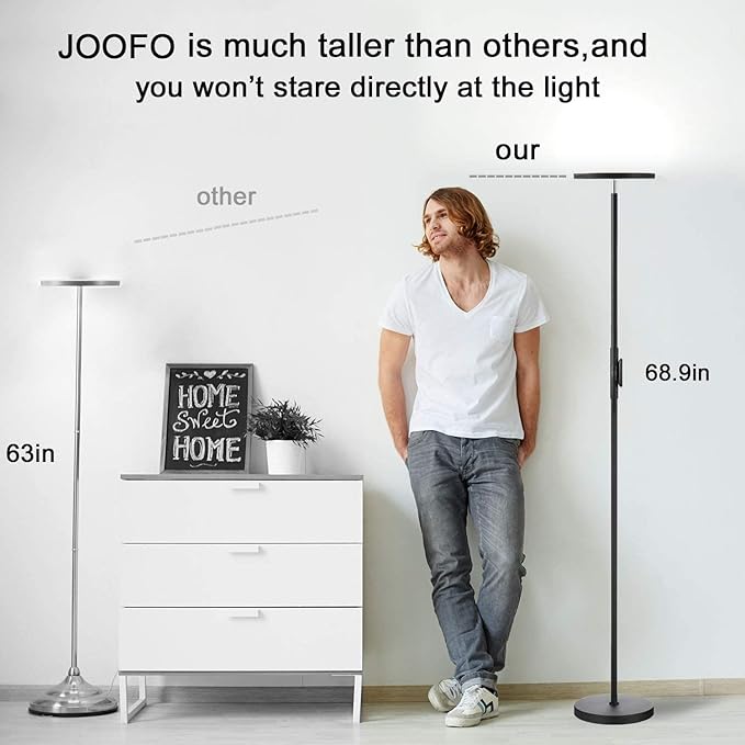 JOOFO Floor Lamp,30W/2400LM Sky LED Modern Torchiere 3 Color Temperatures Super Bright-Tall Standing Pole Light with Remote & Touch Control for Living Room,Bed Room,Office (Black)
