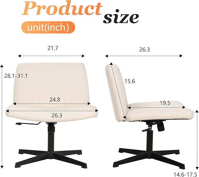 FDW Criss Cross Chair Armless Cross Legged Office Desk Chair Adjustable Swivel Ergonomic Desk Chair No Wheels U Shaped Backrest with Wide Seat Native Sponge Computer Task Vanity Chair for Home Office
