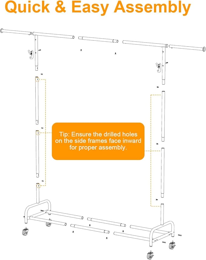Standard Clothing Garment Rack with Wheels, 47.05" to 65.94" Adjustable Chrome Clothes Rack for Hanging Clothes, Portable Rolling Clothing Rack with Lockable Casters for Bedroom, Laundry Room