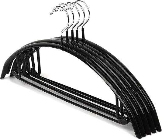 Non-Slip Rubber Coated Metal Hangers No Shoulder Bump, Set of 5/10 Heavy Duty Contour Sweater Hangers for Shirts Coats Dresses or Suits, Rust-Free Closet Clothes Organizer, 16.5”, Black