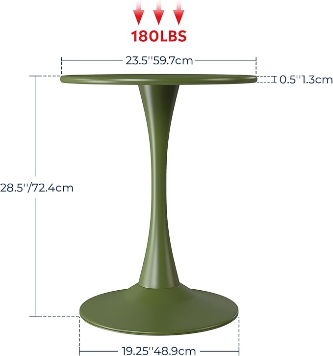 Costaelm Small Dining Table, Round PP Outdoor Table, Weather Resistant Balcony Table for Outside Poolside Deck Lawn Garden Backyard, Olive Green