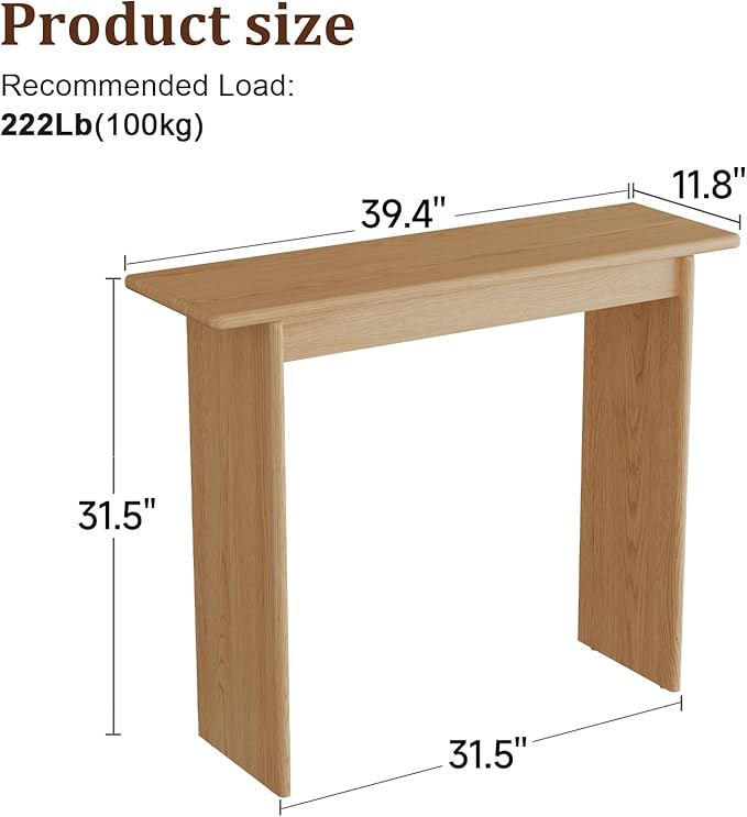 AQIMUELE Wood Console Table for Entryway, Mid Century Modern Console Table, Natrual Sofa Table for Living Room, Hall Way, Natrual Color