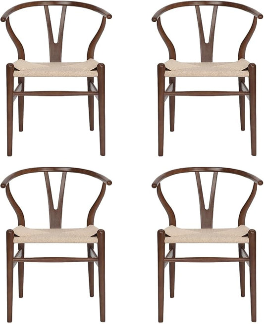 Tomile Wishbone Chair Y Chair, Wooden Dining Chairs Set of 4, Mid Century Modern Chairs with Arms, Solid Wood Weave Seat Kitchen & Dining Room Chairs (Ash Wood - Walnut Color)