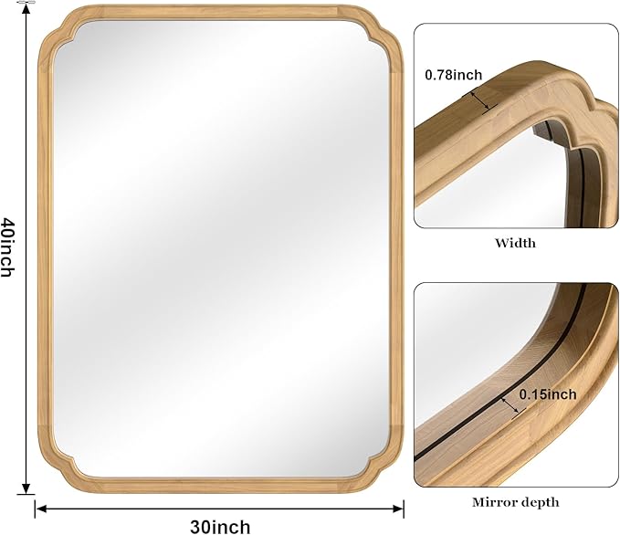 WallBeyond 30" x 40" Rounded Corner Arch Wall Mirror with Wood Frame for Entryway, Living Room or Bedroom Home Decor - Light Woodgrain [30 x 40 inches, Natural Color]