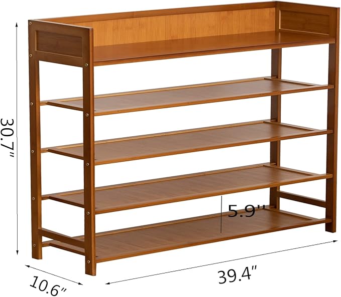 Bamboo Shoe Rack Organizer, 5 Tier Shoe shelf Storage Organizer, For Entryway, Hallway, and Closet (Brown-39.4")