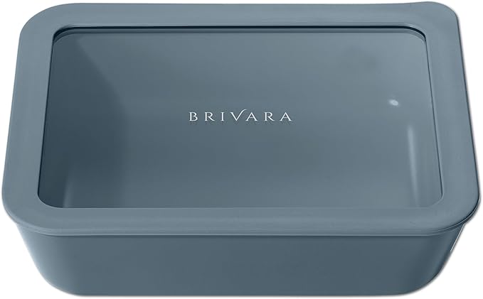 Ceramic Coated Glass Food Storage Container | No PTFE, PFOA, PFAS, and BPA | Reusable Non Toxic Meal Prep Container with Glass Lid | Easy To Store | 6 Cup Rectangle [Dusk]