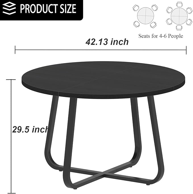 LVB 42 Inch Black Round Dining Table for 4 to 6, Circle Dining Tables, Modern Wood Metal Kitchen Tables, Round Dining Room Table for Home Kitchen Living Room,Black Oak