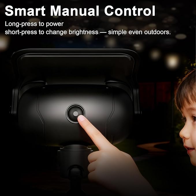 Solar Spotlight Outdoor, Warm White Stake Landscape Light with Dual Brightness, Fast-Charge HPBC Solar Panel, LiFePO4 Battery, IP67 Waterproof 2-in-1 Yard, Garden, Pathway Light