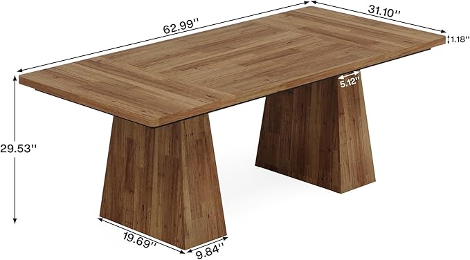Tribesigns 63-Inch Executive Desk, Large Office Computer Desk with Double Pedestal, Modern Simple Workstations Writing Table Conference Table Business Furniture for Home Office, Light Brown