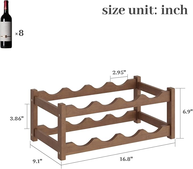 Wine Rack，Bamboo Wine Storage Cabinet Shelf，Countertop Wine Shelf- Freestanding Wine Holder for Kitchen & Pantry (Brown, 2-Tier)