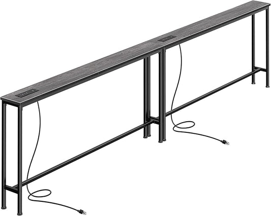 SUPERJARE 110.2 Inch Sofa Table with Power Outlets and USB-C Ports, 5.9 Inch Narrow Console Tables, Entryway Hallway Couch Tables with Storage, Behind Sofa, Small Spaces, Living Room, Grey