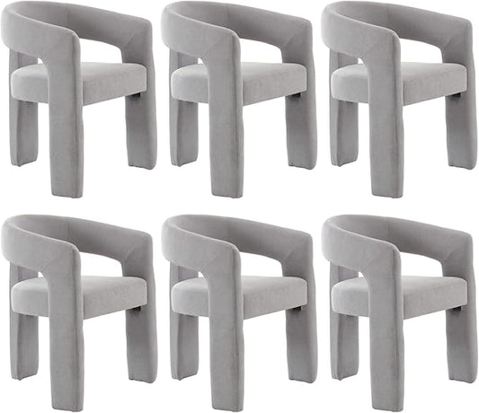 Modern Chenille Dining Chairs Set of 6, Upholstered Barrel Chairs with Arms Comfy Accent Side Chairs for Living Room/Dining Room/Reception, Grey