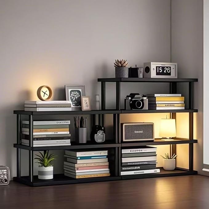 Bamboo Desktop Bookshelf Organizer – 3-Tier Desk Storage Rack for Office, Home, Study, Kitchen – Compact Shelf for Books, Plants, Toiletries, Supplies (Three Layers - Length 26.38 in)