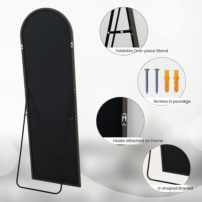 Arched 26x71 Inch Full Length Mirrors Aluminium Frame in Classic Graylish Driftwood Looking Free Standing Floor Mirror Full Body Wall Mounted for Bedroom Living Room and Hallway