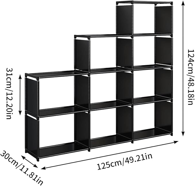 JIUYOTREE Portable Bookcase, 9 Cube Closet Storage Organizer Bookshelf,Clothes Storage for Living Room,Study Room,Bedroom, Black