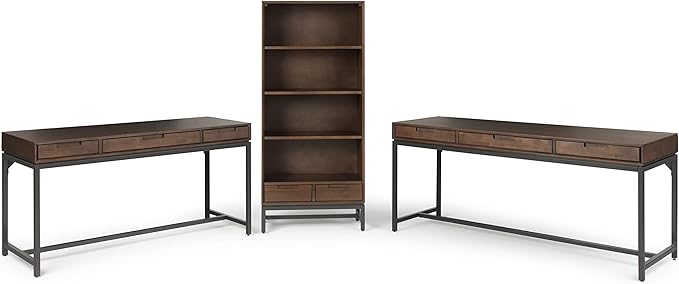 SIMPLIHOME Banting Desk - 60 Inch Wide Solid Hardwood and Metal Writing Desk in Walnut Brown, Modern Industrial Home Office Computer Table for Study with 2 Drawers and Flip-Down Keyboard Tray