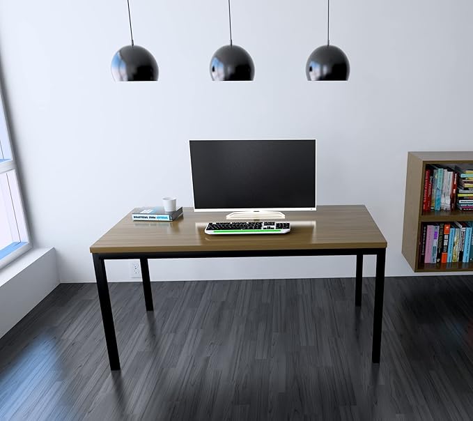 Boardest Modern Simple Computer Desk, 48 inch Vintage Office Desk Computer Table, Study Writing Study Desk Workstation for Home Office, Walnut and Black(48x24 Inches,)
