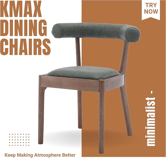 Kmax Dining Room Chairs Mid-Century Modern PU Kitchen Chairs with Natural Walnut Finished Frame, PU Curved Back, Set of 4, Green