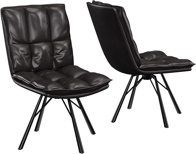 Bestier Dining Chairs Set of 2, Upholstered Modern Kitchen Chairs, Home Office Armless Chairs, PU Leather Table Chairs with Metal Legs for Dinning Room, Kitchen & Bedroom, Black