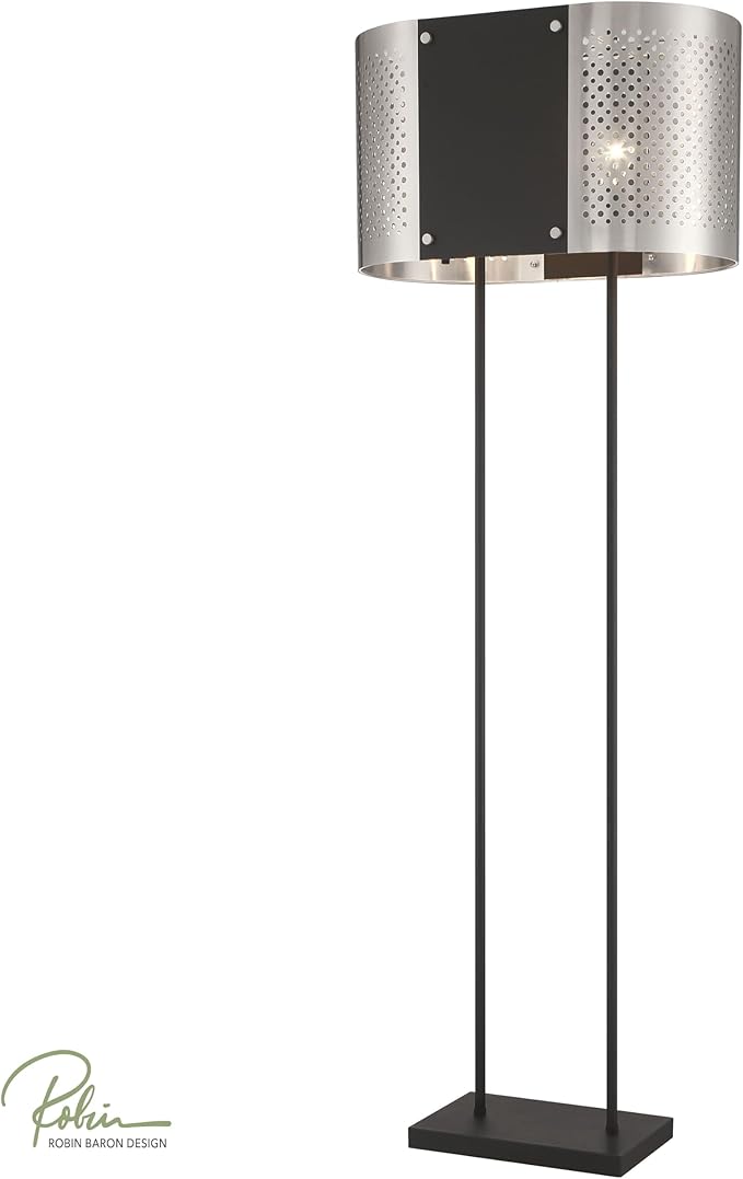 GEORGE KOVACS P5534-420 Noho Two Light Floor Lamp, Brushed Nickel W/Sand Coal