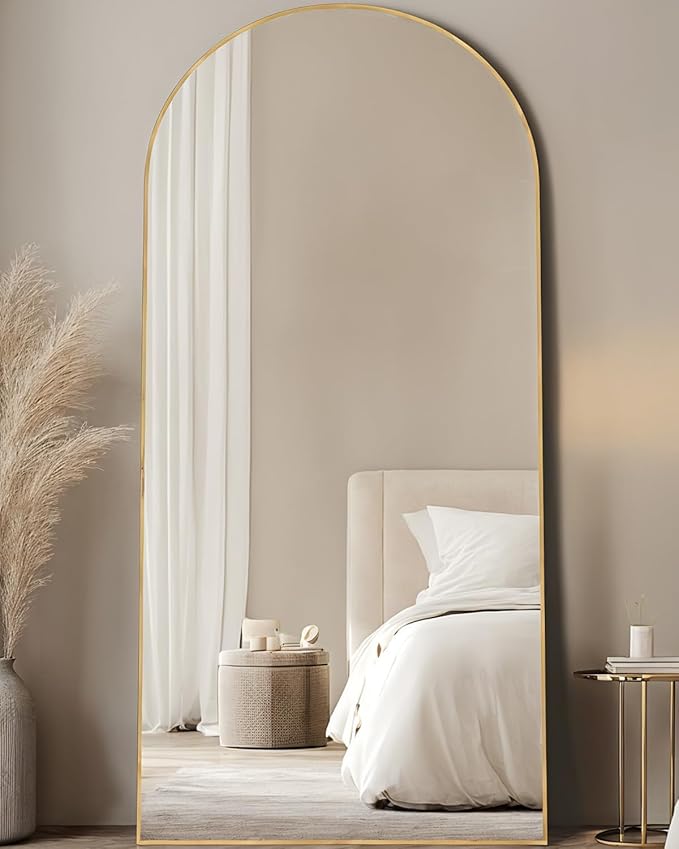 Full Length Mirror, 68"x26" Arched Floor Mirror Freestanding, Floor Standing Full Body Mirror with Stand for Bedroom, Hanging Mounted for Living Room Cloakroom, Gold