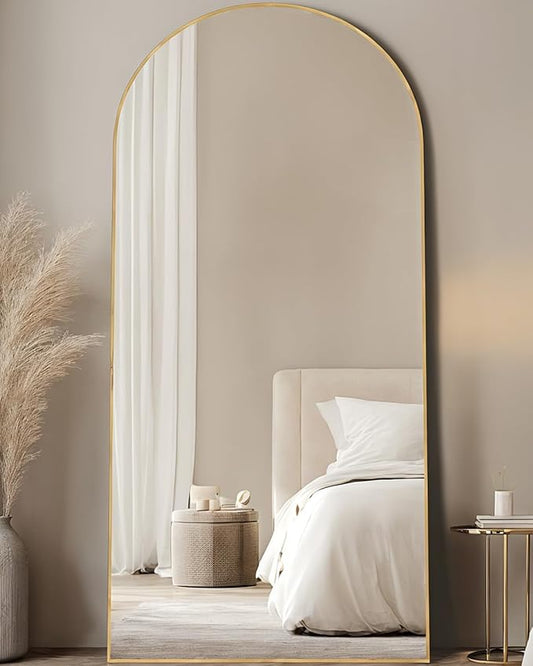 Full Length Mirror, 68"x26" Arched Floor Mirror Freestanding, Floor Standing Full Body Mirror with Stand for Bedroom, Hanging Mounted for Living Room Cloakroom, Gold