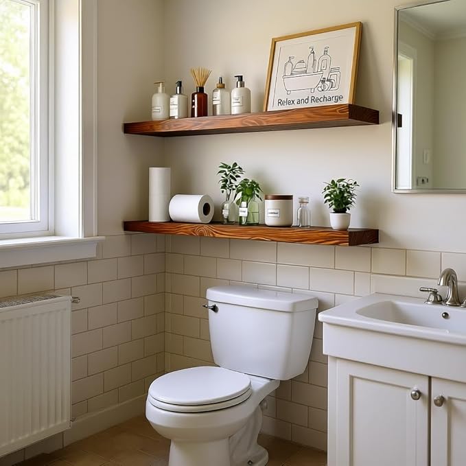 foxsky 36 Inch Solid Pine Wood Floating Shelves for Wall with Hidden Brackets, Rustic Farmhouse Wall Mounted Shelf for Bathroom, Living Room, Bedroom, Kitchen, Office Decor (Honey Oak)