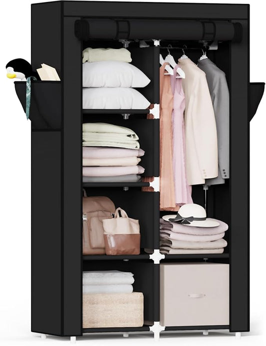 Mavivegue Portable Closet,Wardrobe Closet,Wardrobe,Portable Closets for Hanging Clothes,for Bedroom and Living Room, Black, 2 Rows, 34" W x 18" D x 64" H