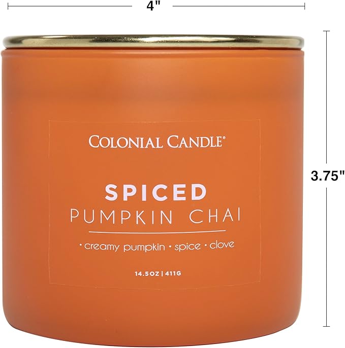 Colonial Candle Spiced Pumpkin Chai Scented Jar Candle, Pop of Color Collection, 3 Wick, 14.5 oz - Up to 60 Hours Burn