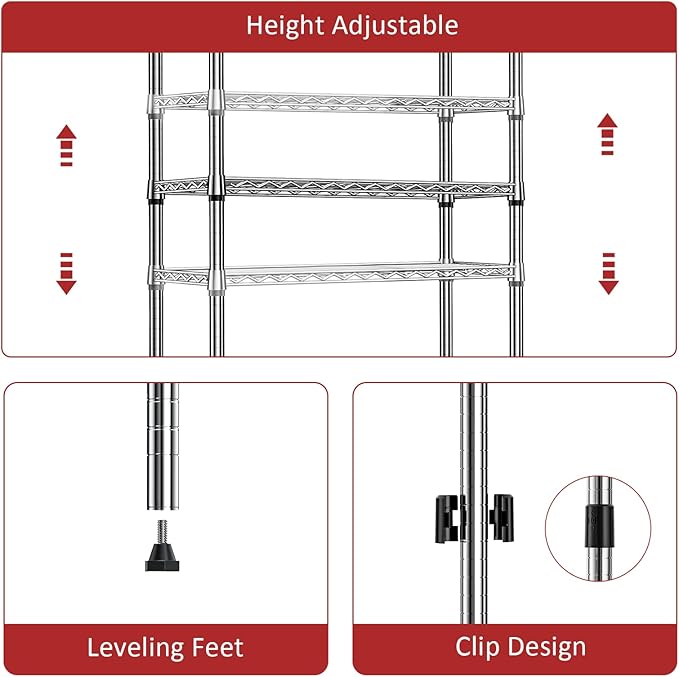 IZEUK 3 Tier Heavy Duty Steel Storage Shelves, Metal Shelf Wire Shelving Rack for Pantry, Kitchen, Cloakroom or Office Organization (13.8" D x 23.6" W x 35.5" H, 750LBS, Chrome)