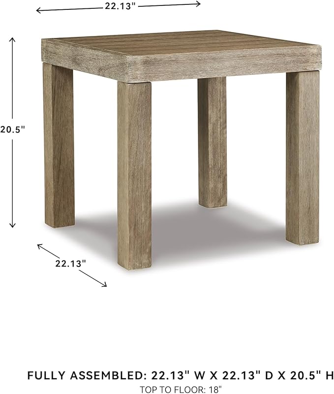 Signature Design by Ashley Silo Point Casual Outdoor Square Patio End Table with Slatted Styling, Multi-Step Finish, Eucalyptus Wood, 20.5" High, Brown
