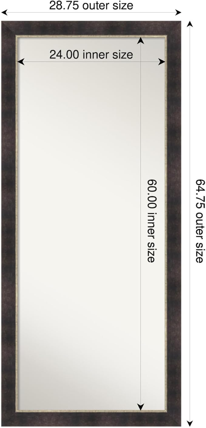 Amanti Art Bronze Full Length Mirror, 65x29 Odin Antique Bronze Tall Free Standing Body Wall Mirror Full Length for Dressing, Modern Contemporary Wood Frame, Lean on Floor or Hang, Wall Decor