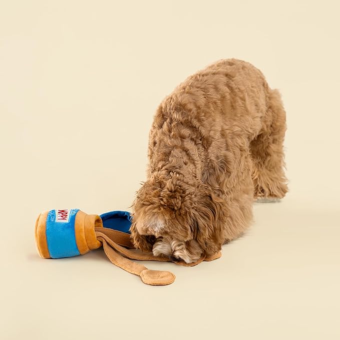Interactive Dog Enrichment Toy, Cute Crinkle&Snuffle Puppy Toys, Hide & Seek Puzzles, Peanut Butter Jar Toys for Brain Stimulation, for All Dog Sizes